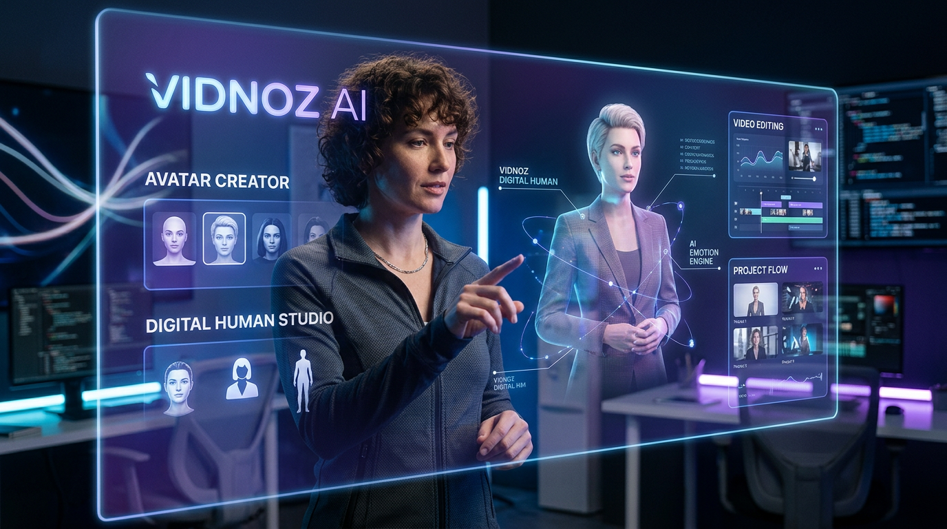 Vidnoz AI video creation platform interface with AI avatars