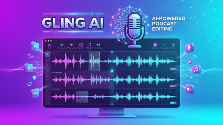 Gling AI podcast editing software interface showing automated audio cleanup and filler word removal