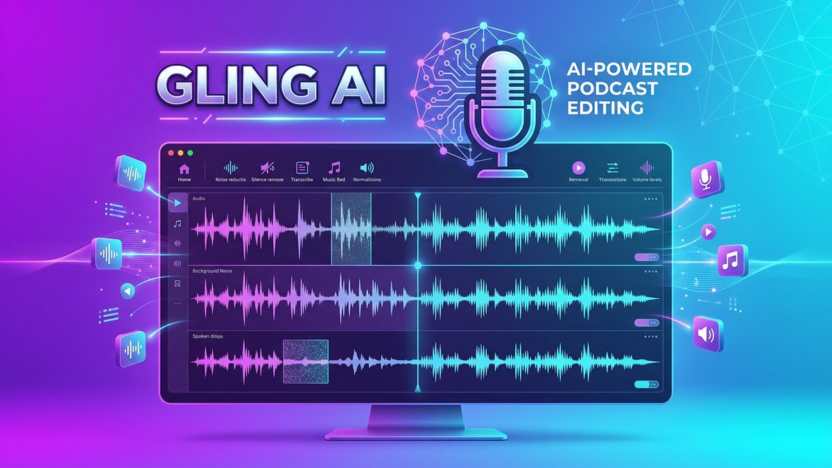 Gling AI podcast editing software interface showing automated audio cleanup and filler word removal