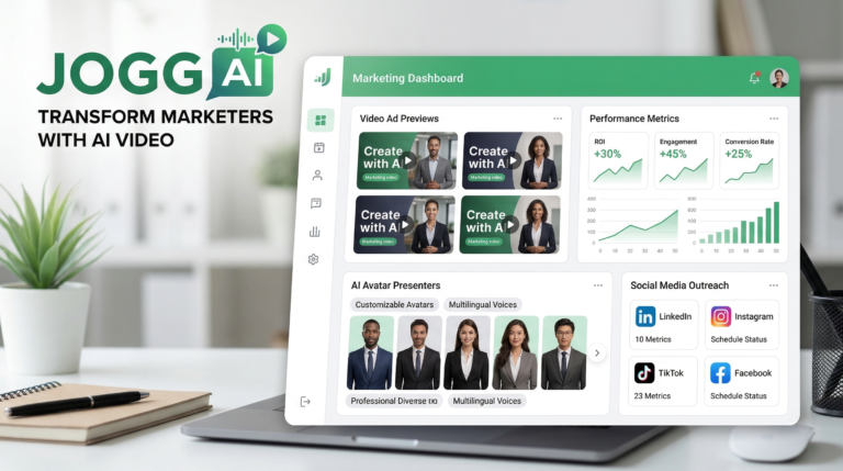 JoggAI marketing dashboard with AI avatar video creation