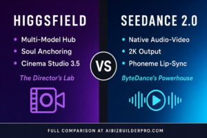 Higgsfield vs Seedance 2.0 comparison card showing key stats for each AI video generator