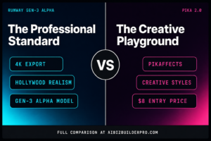 Runway Gen-3 Alpha vs Pika 2.0 comparison card showing key features and pricing for each AI video generator